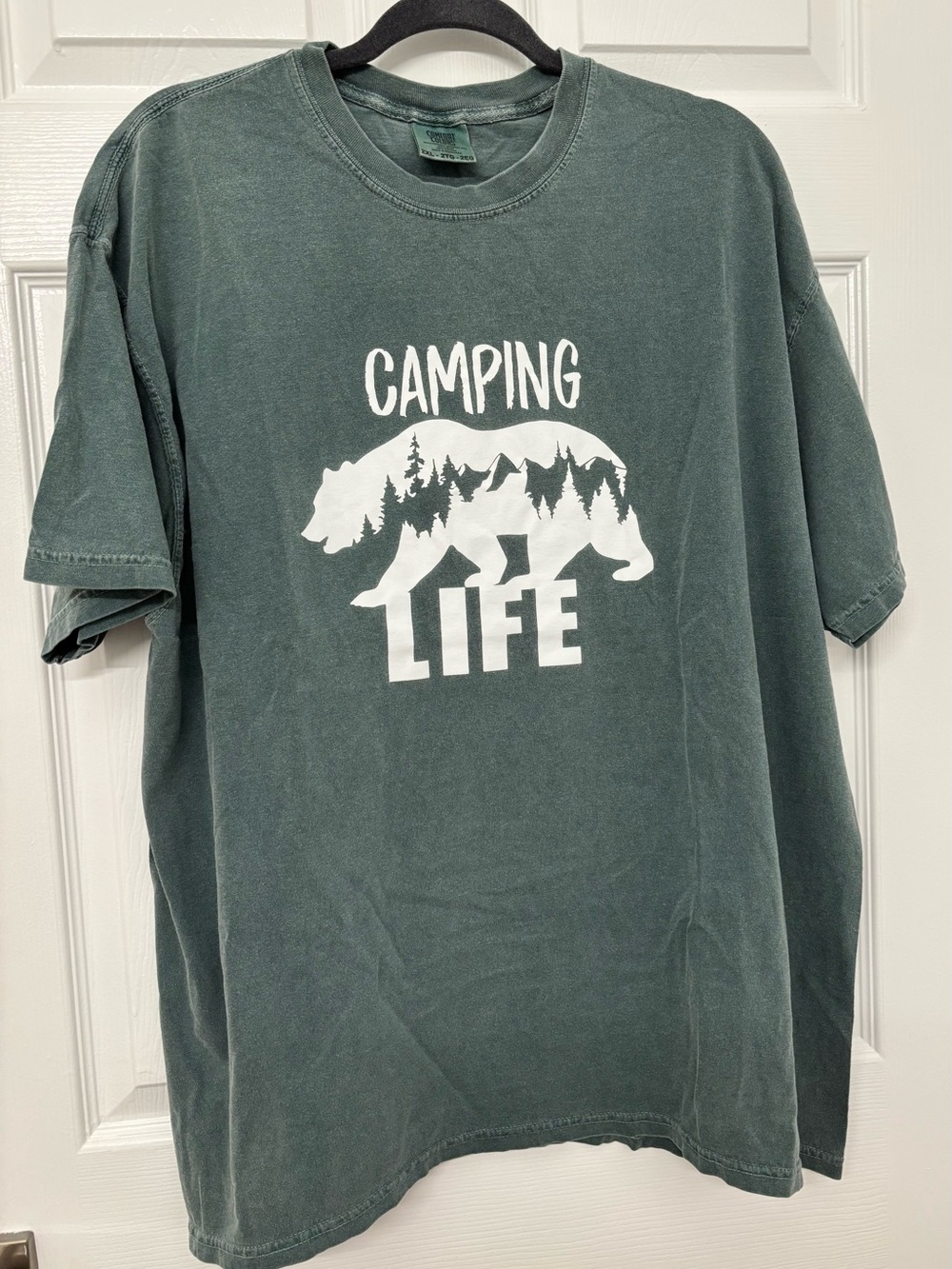 Comfort Colors Camping Life Bear Graphic Tee - Forest Green & White 2XL